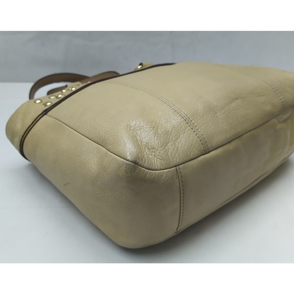 Coach Tan Leather Studded Double Handle Zipper Closure Tote Shoulder Bag - Picture 14 of 16